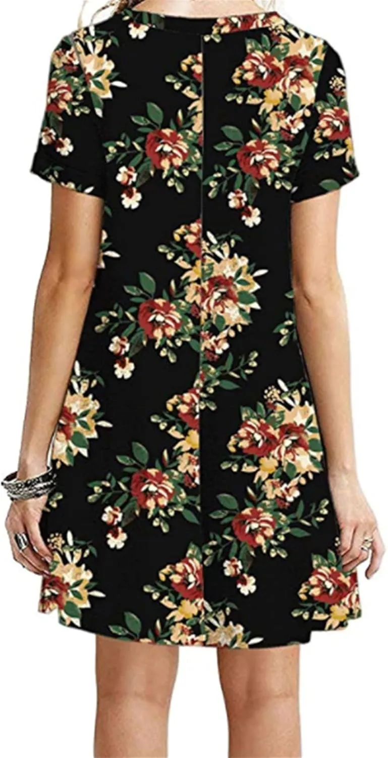 FLITAY Womens Casual Floral Simple Dress Loose Tunic T-Shirt Dress Summer Beach Flowy Dress