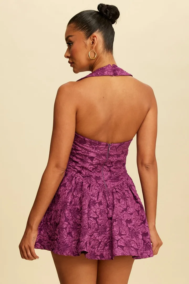 Floral Tapestry Halter Dress