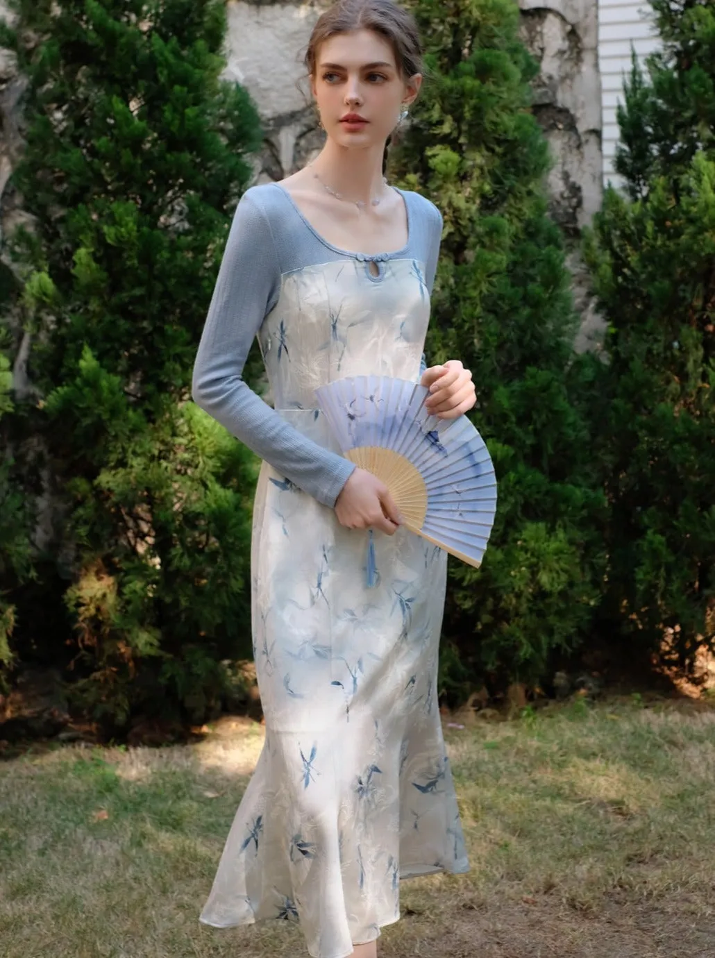 Flower Retro Ice Dress Blue