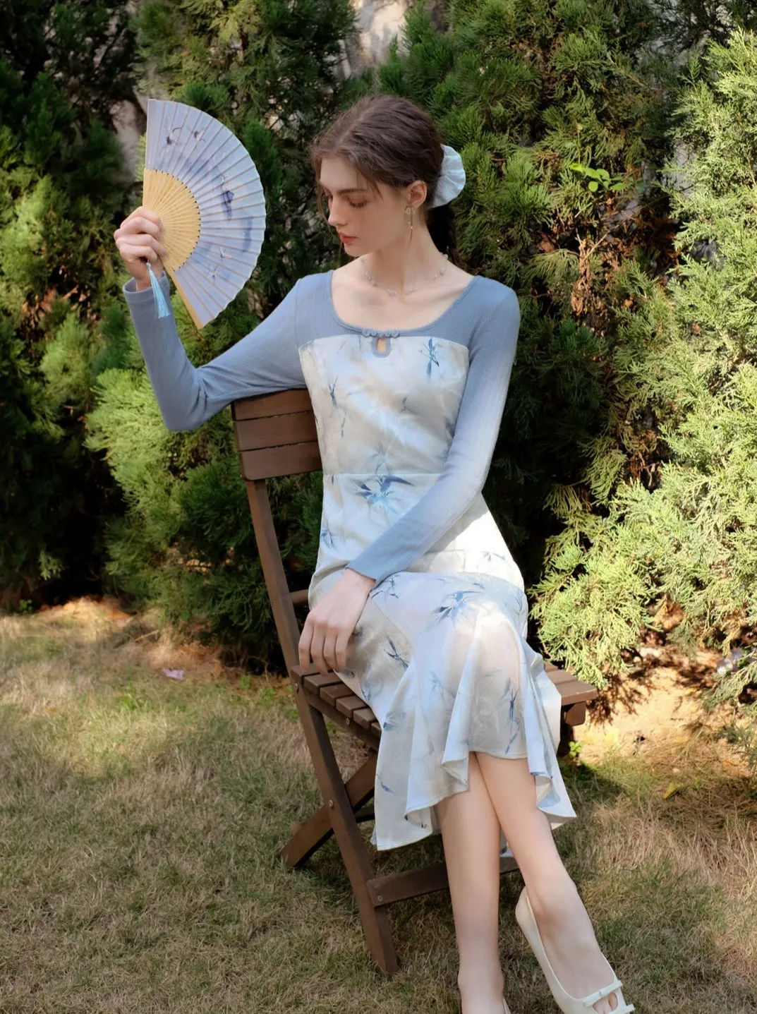Flower Retro Ice Dress Blue