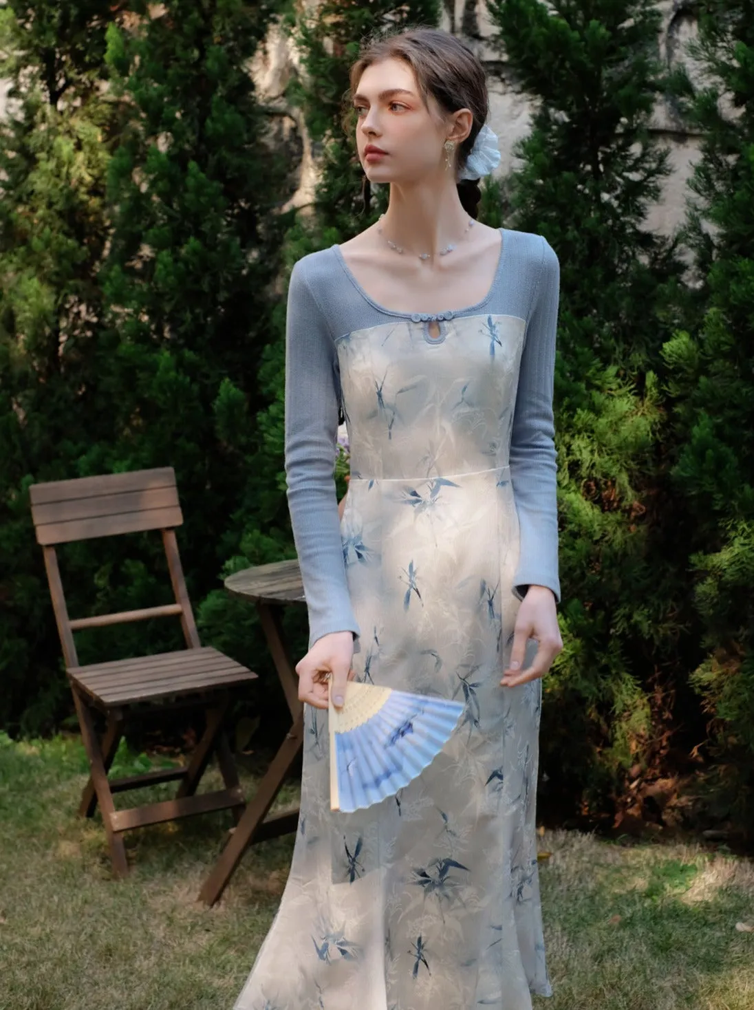 Flower Retro Ice Dress Blue