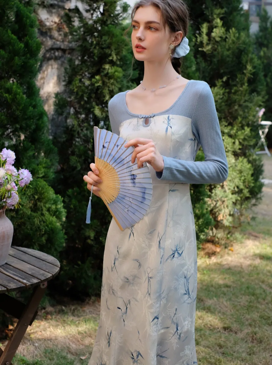 Flower Retro Ice Dress Blue