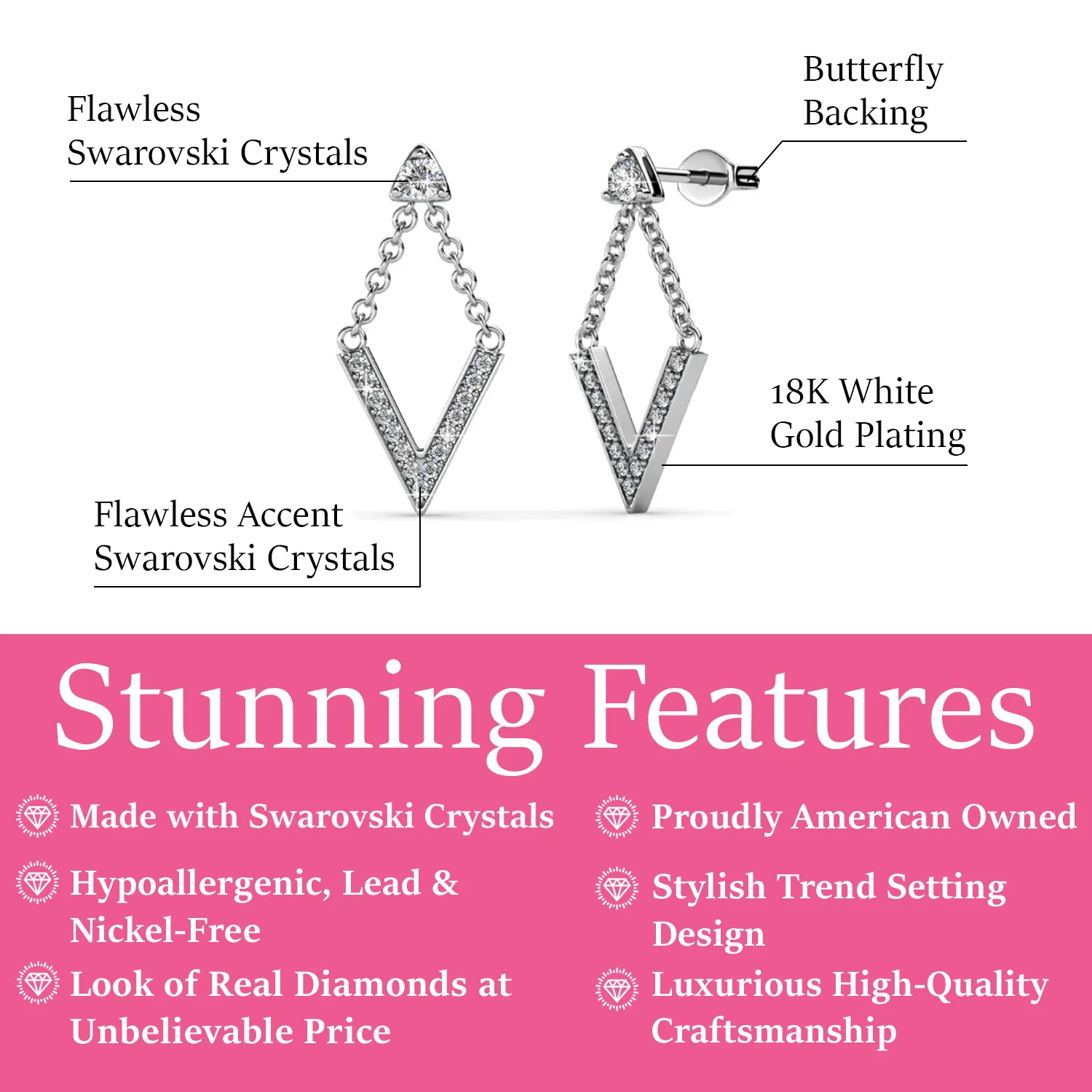 Francesca "Incredible" 18k White Gold Plated Drop Earrings with Swarovski Crystals