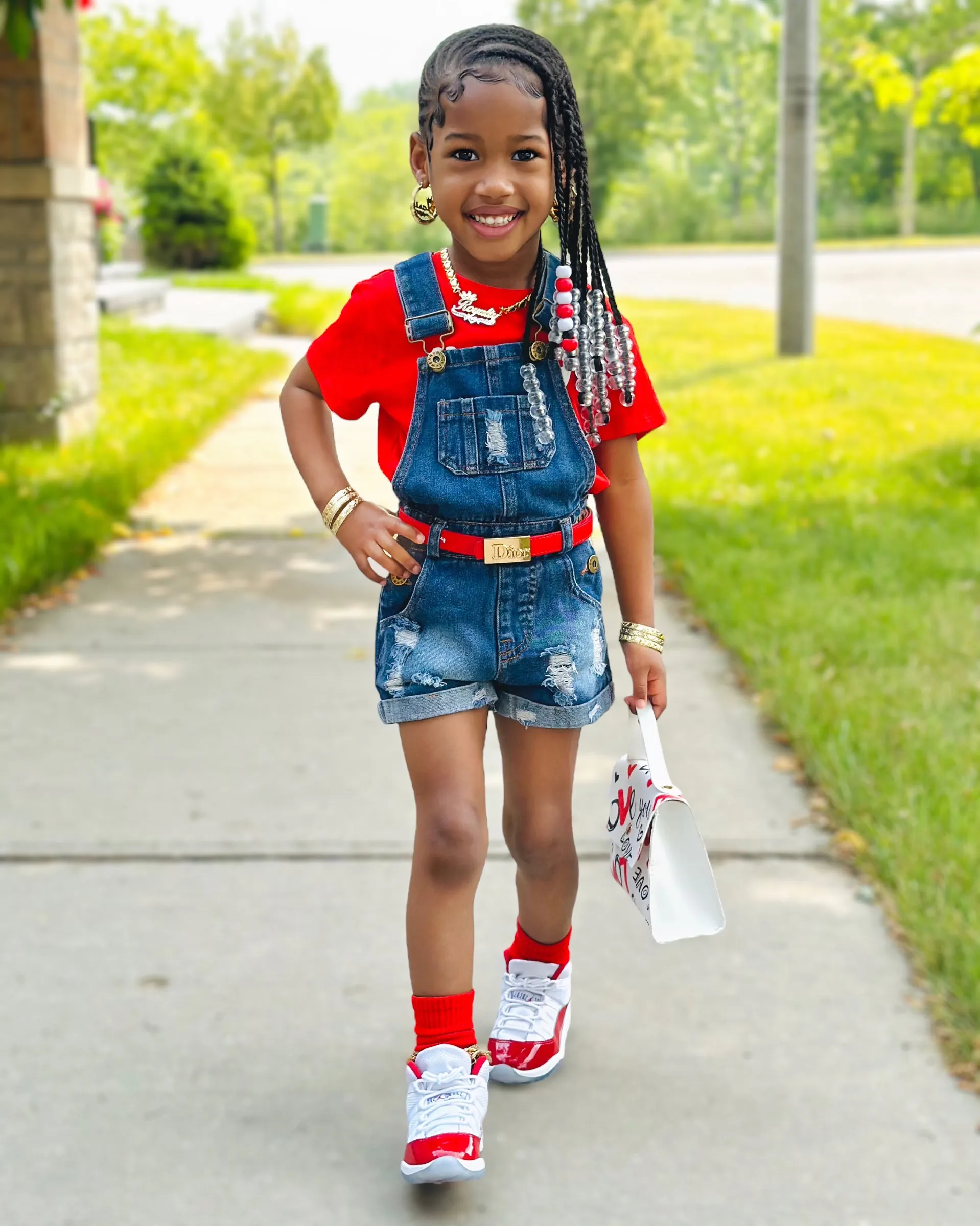 Girls Jeans Overalls Ripped Denim Shortalls
