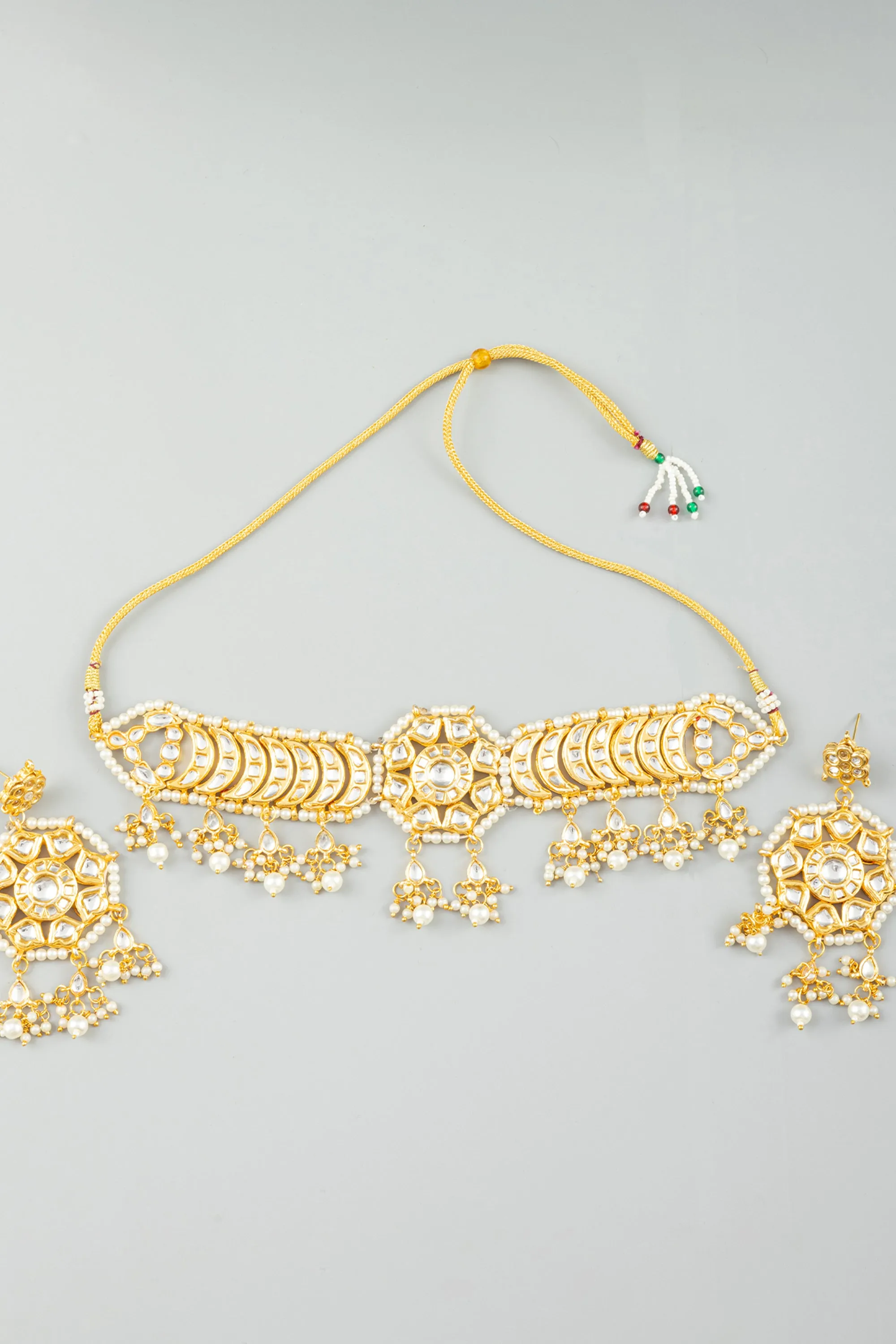 Gold Plated Chokar Necklace with Kundan and Pearl
