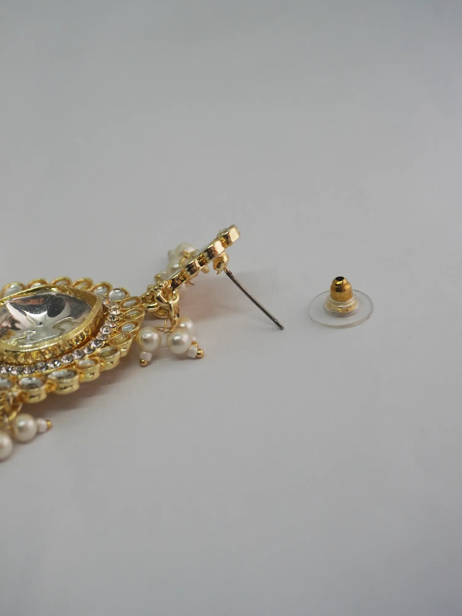 Gold-Plated Ethnic Necklace with Earrings and Maang-Tikka Set with Polki, Kundan CZ Stones and White Pearls