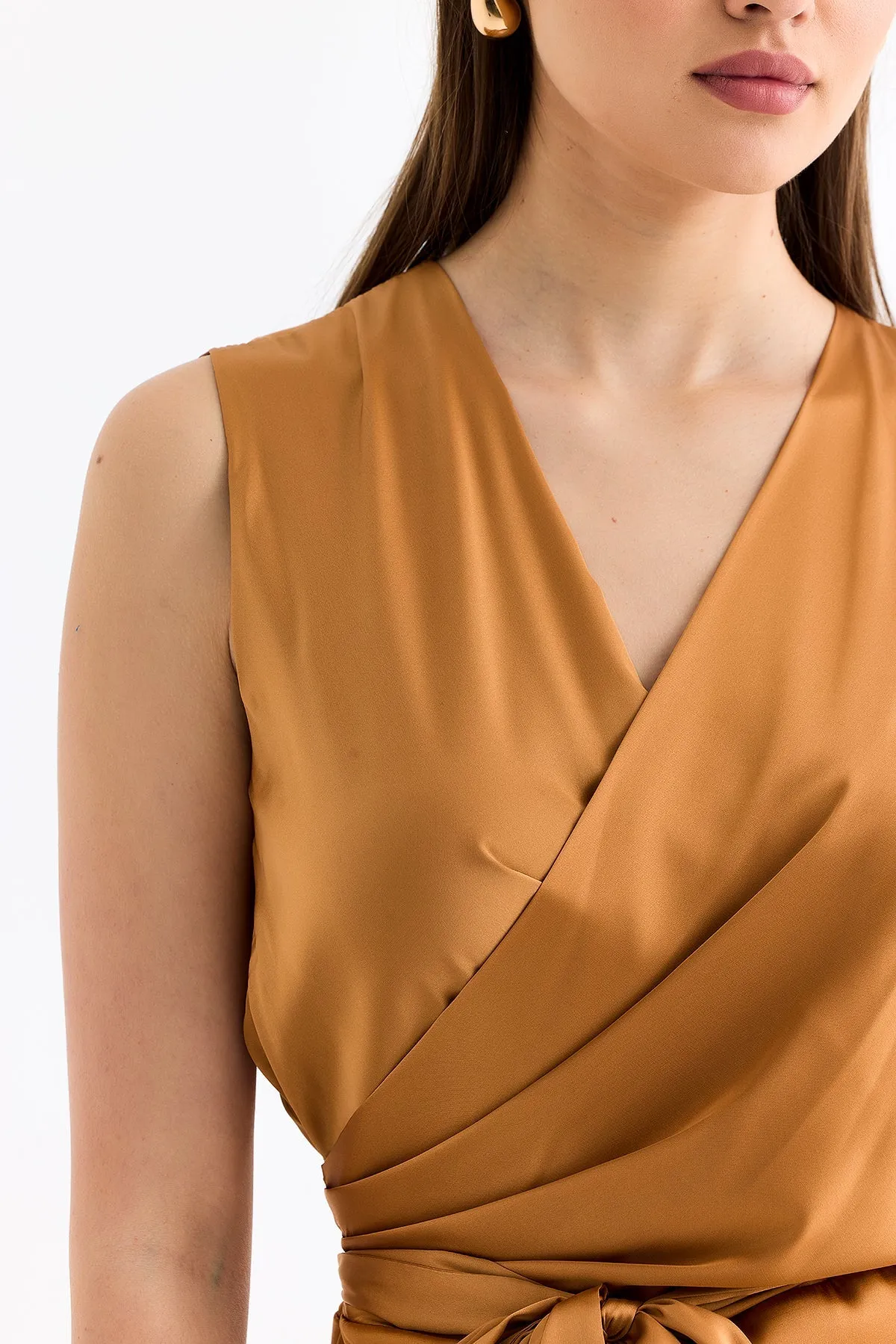 Gold Sleeveless V Neck Blouse