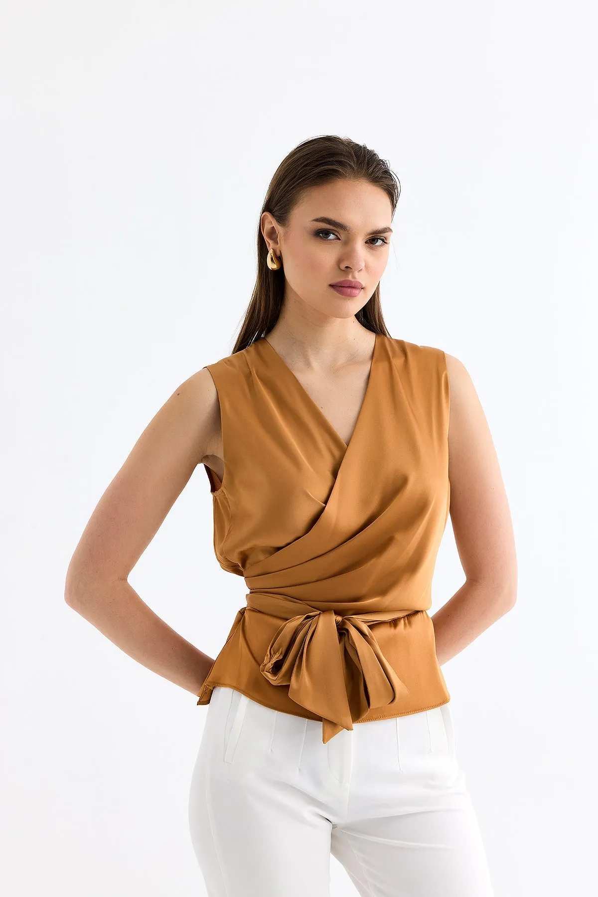 Gold Sleeveless V Neck Blouse