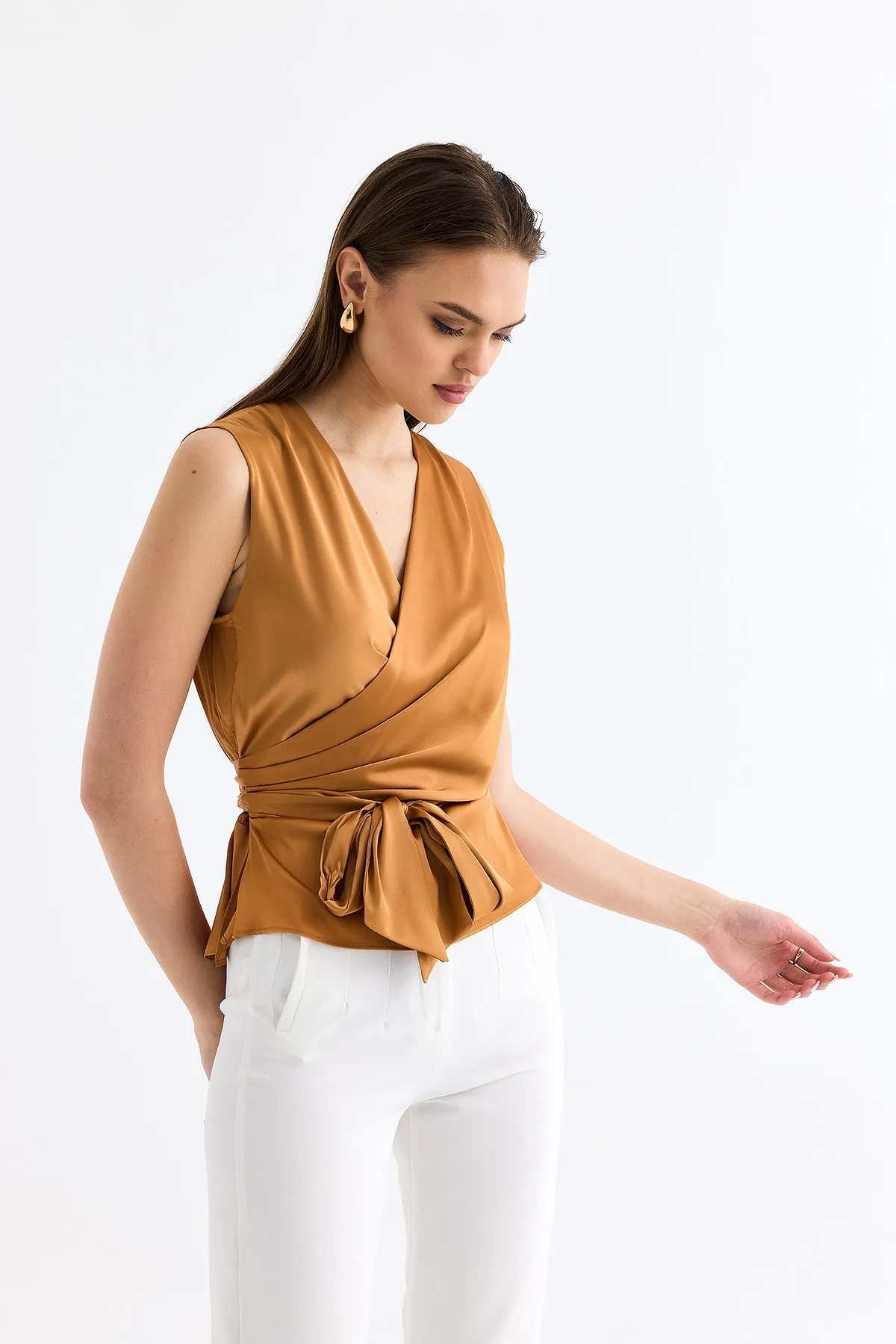 Gold Sleeveless V Neck Blouse