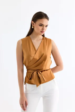 Gold Sleeveless V Neck Blouse
