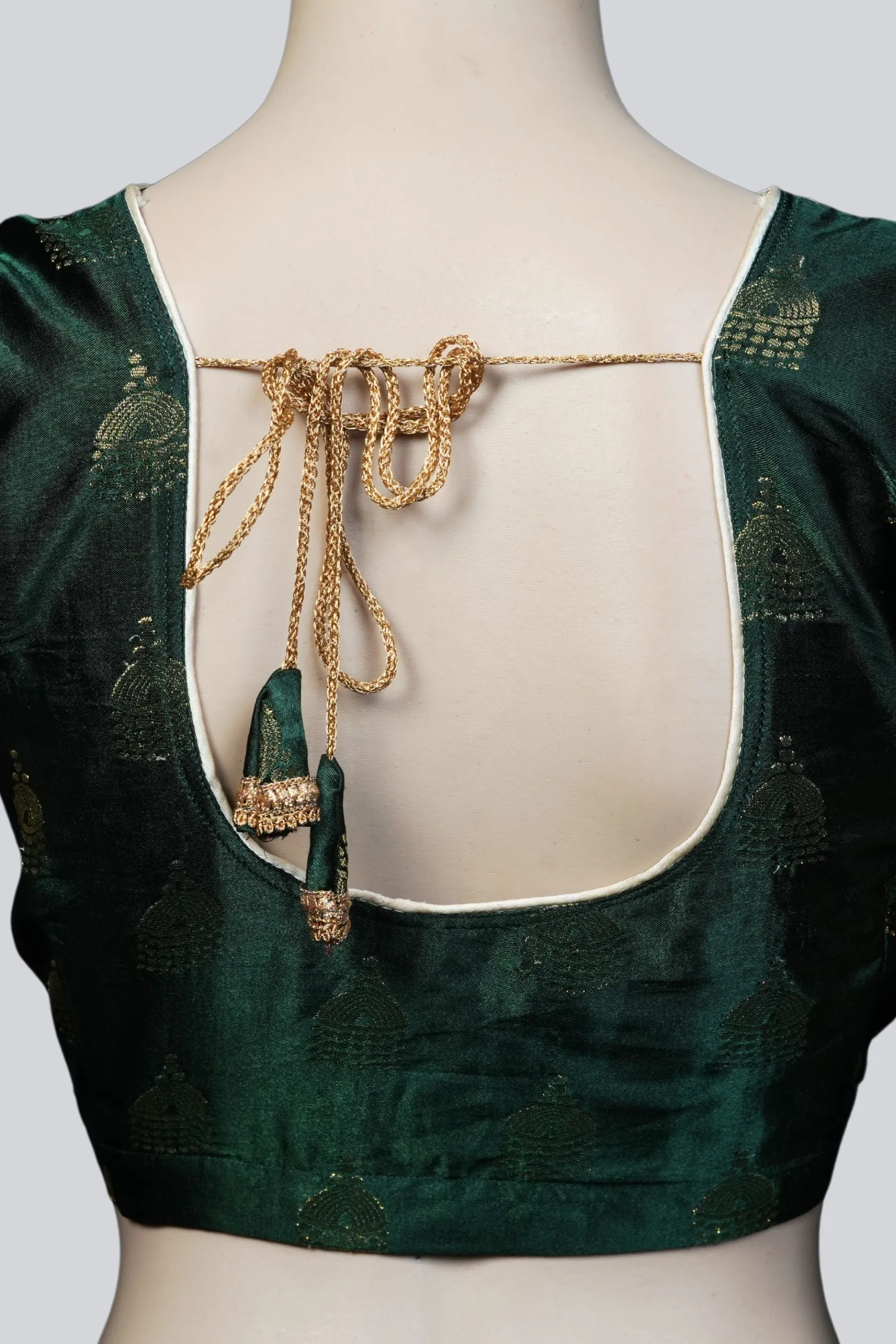 Green Brocade Blouse: Elegance Adorned with Jhumka Motifs at JCSFashions
