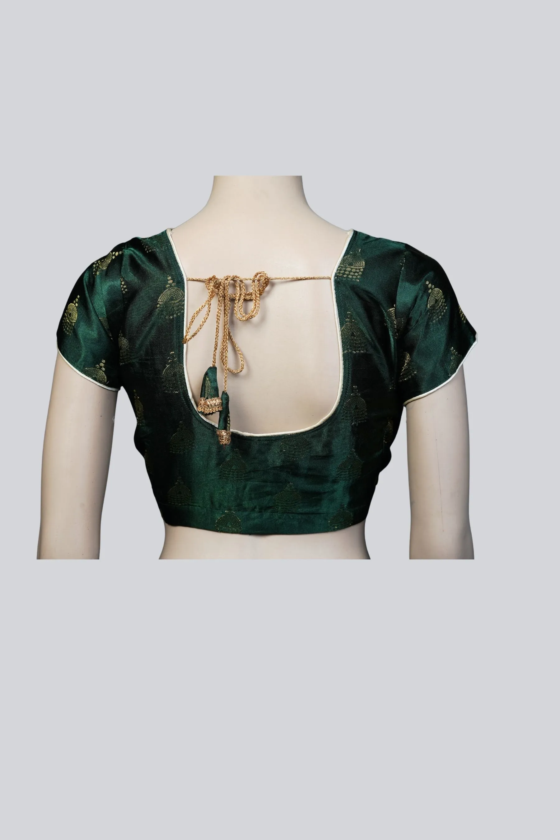 Green Brocade Blouse: Elegance Adorned with Jhumka Motifs at JCSFashions