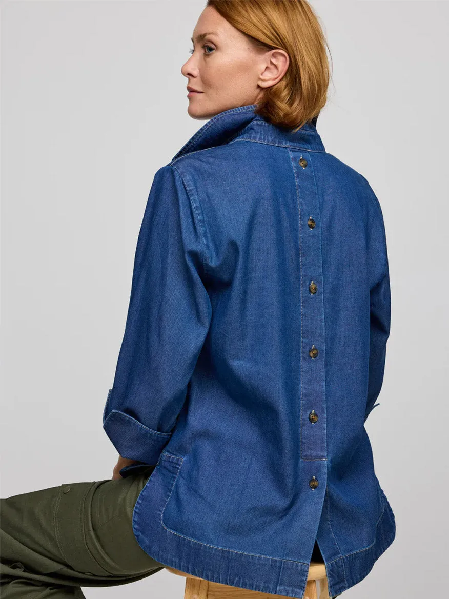 Hinson Wu Aileen 3/4 Sleeve Denim Shirt in Dark Wash