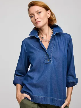 Hinson Wu Aileen 3/4 Sleeve Denim Shirt in Dark Wash