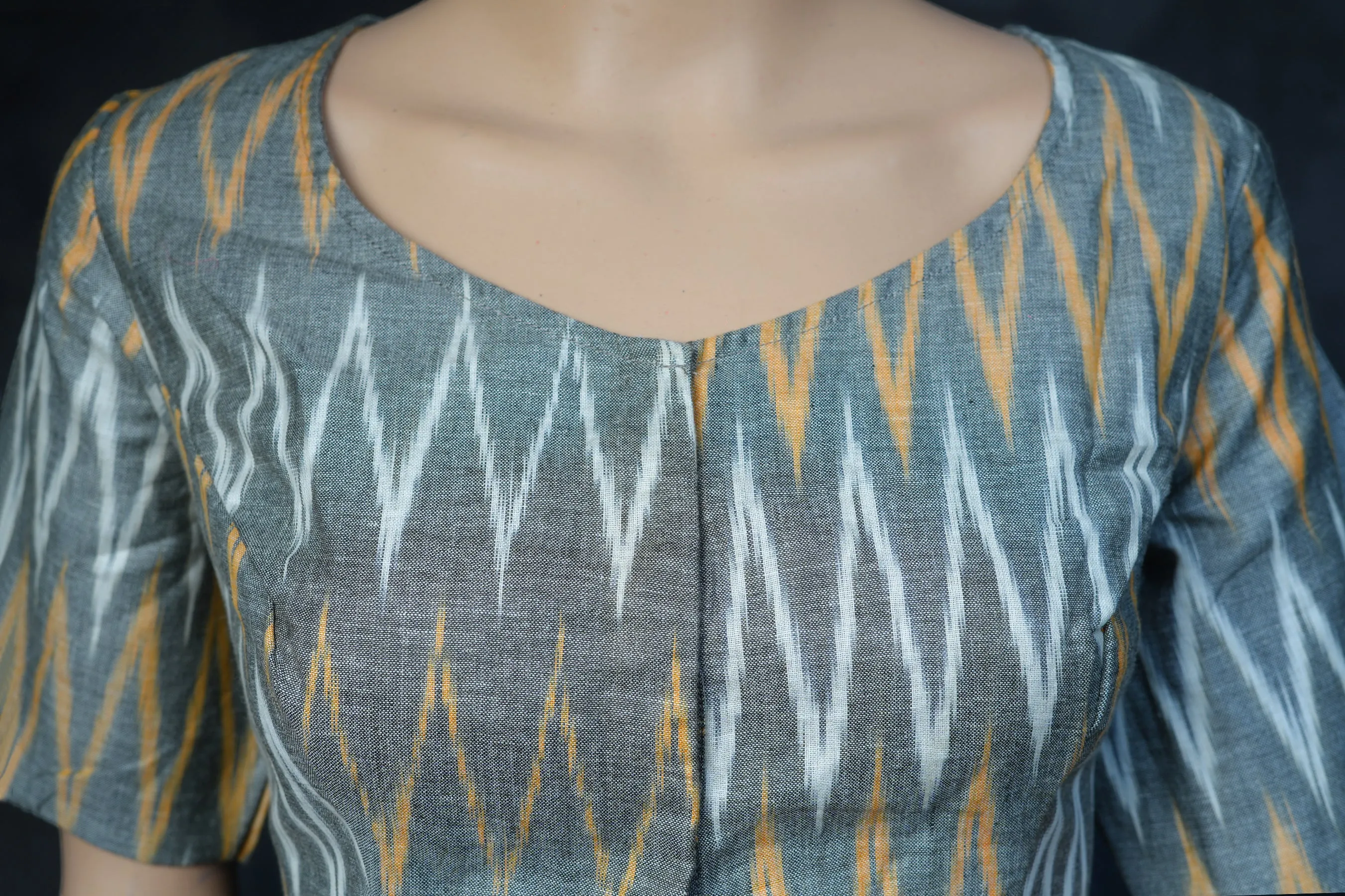 JCSFashions: Cotton Ikkat Boat Neck Fully Stitched Blouse