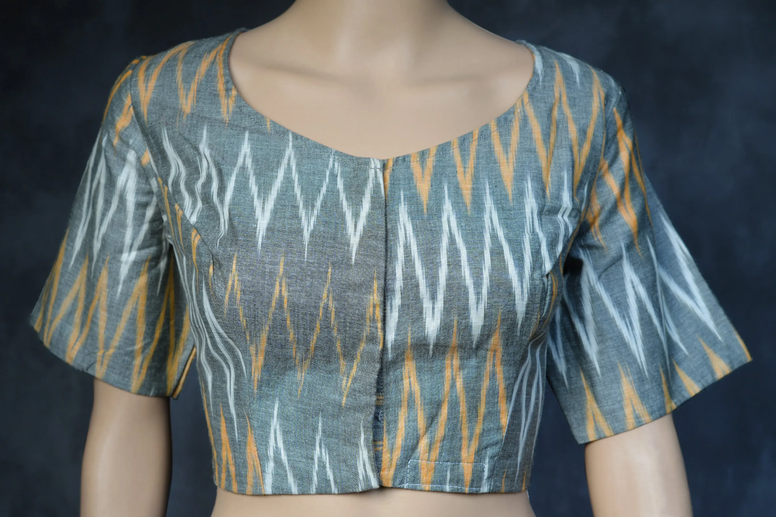JCSFashions: Cotton Ikkat Boat Neck Fully Stitched Blouse