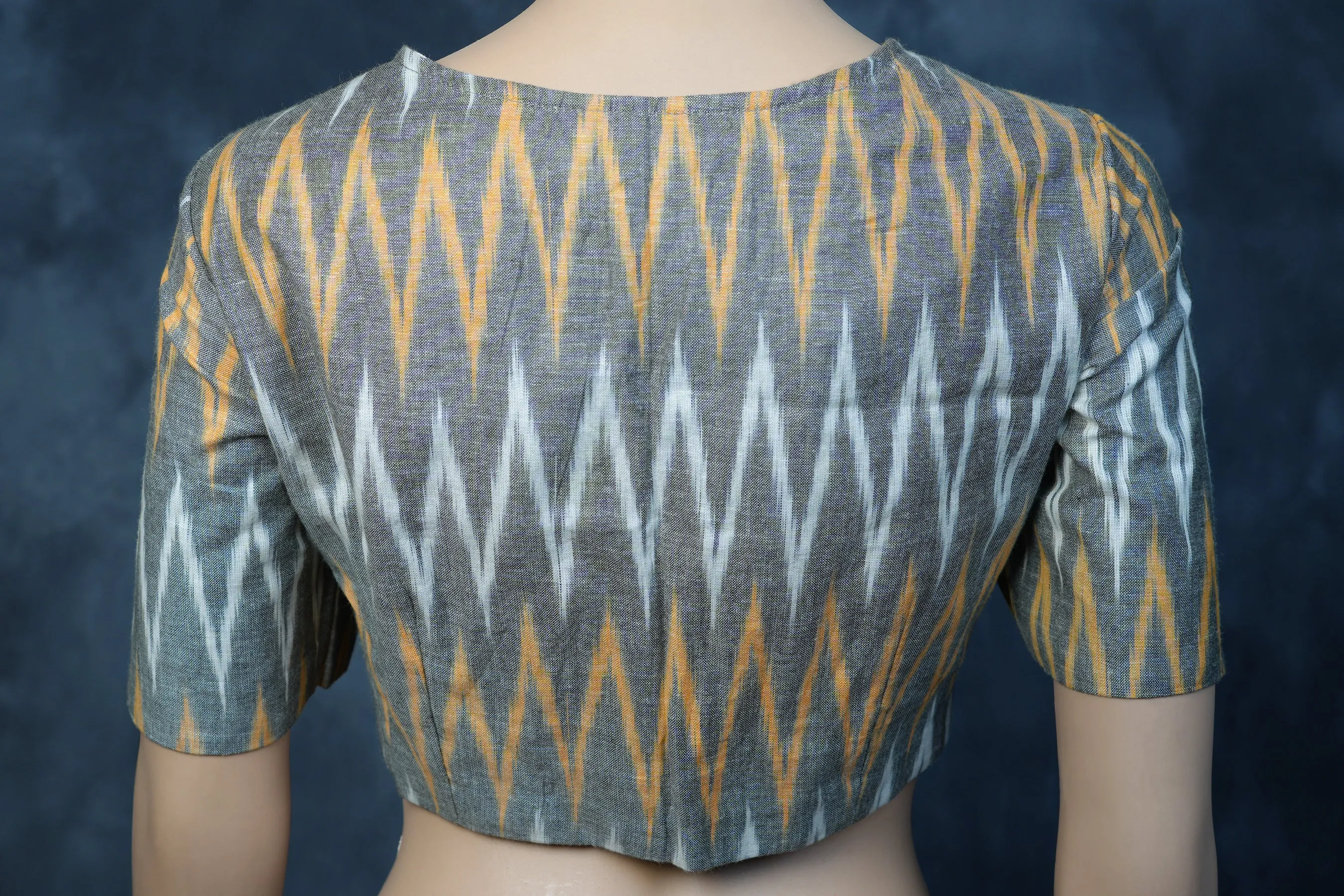 JCSFashions: Cotton Ikkat Boat Neck Fully Stitched Blouse