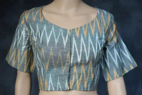 JCSFashions: Cotton Ikkat Boat Neck Fully Stitched Blouse