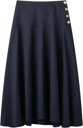 Jegsnoe Women's High Waist A-Line Front Button Midi Skirt Spring Summer Casual Solid Chic Long Skirt