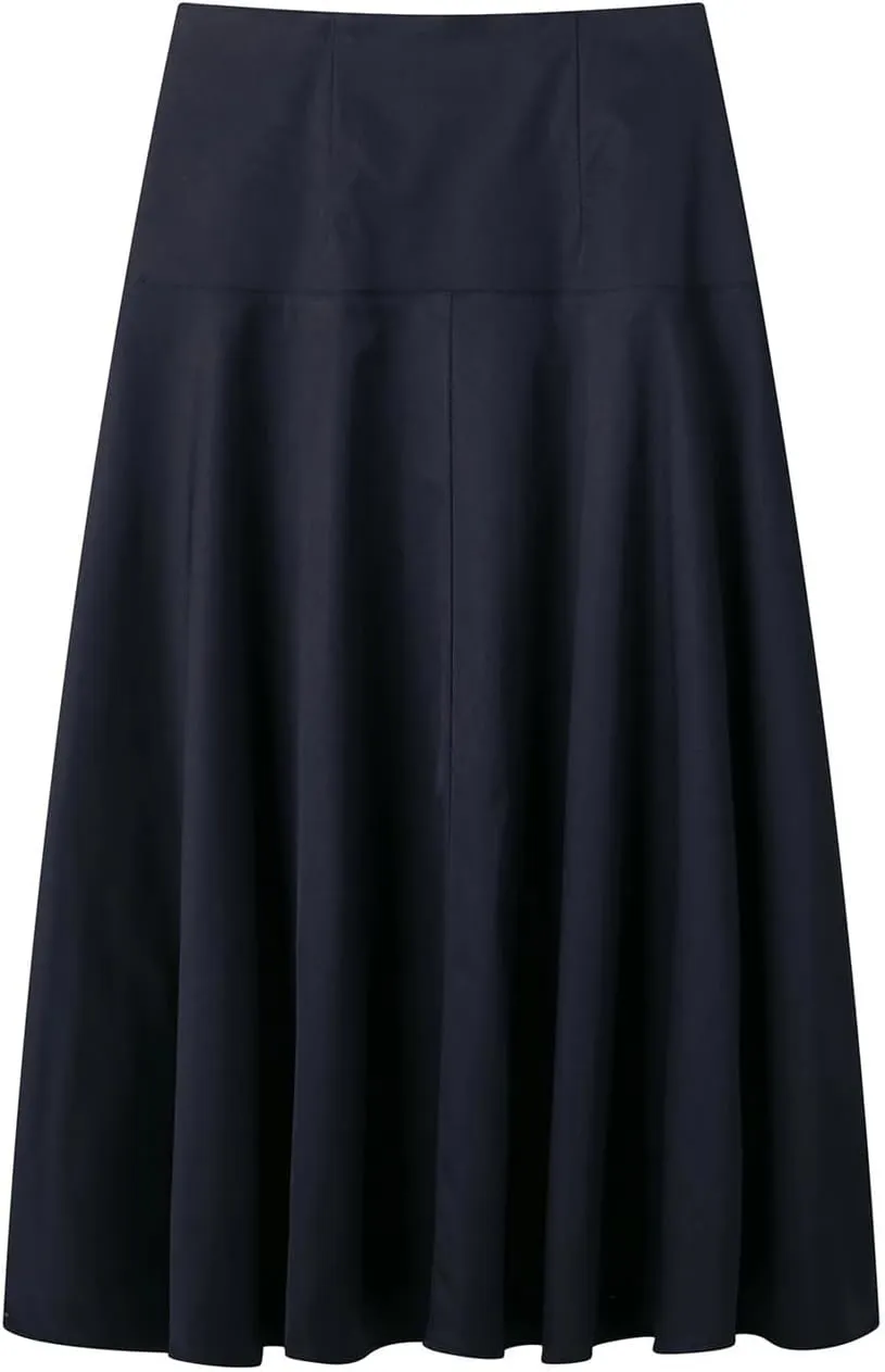 Jegsnoe Women's High Waist A-Line Front Button Midi Skirt Spring Summer Casual Solid Chic Long Skirt