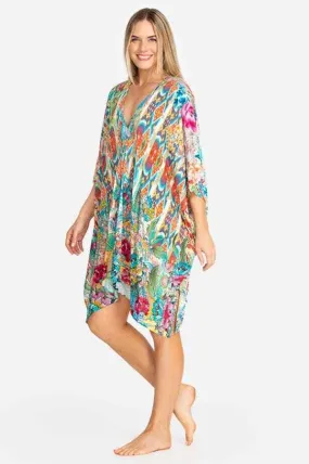 Jonny Was PEACRE SHORT KIMONO MAXI KAFTAN Dress Floral Blue Pastel New