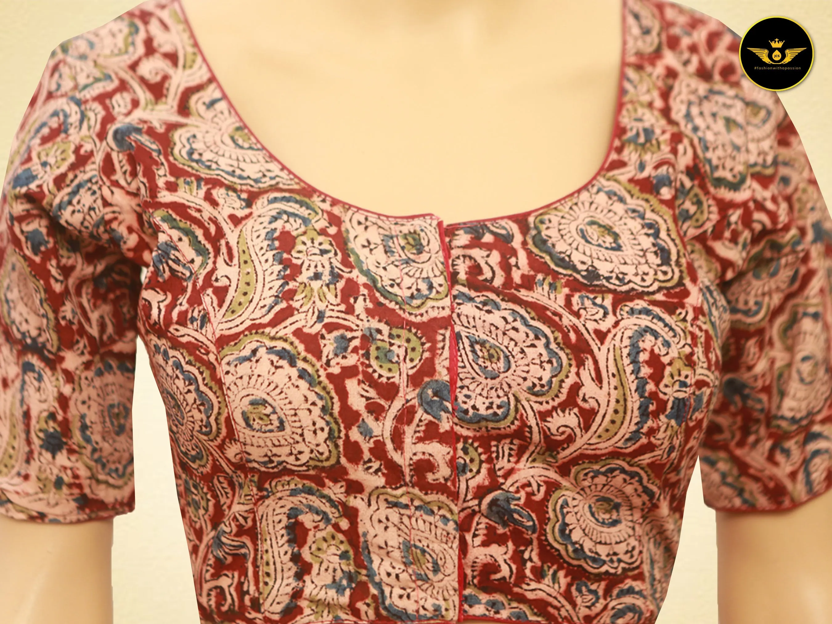 Kalamkari Cotton Readymade Padded Blouse For Traditional And Formal Wear