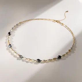 Keshi Saltwater Pearl 18K Gold Elegant Classic Tricolor Necklace