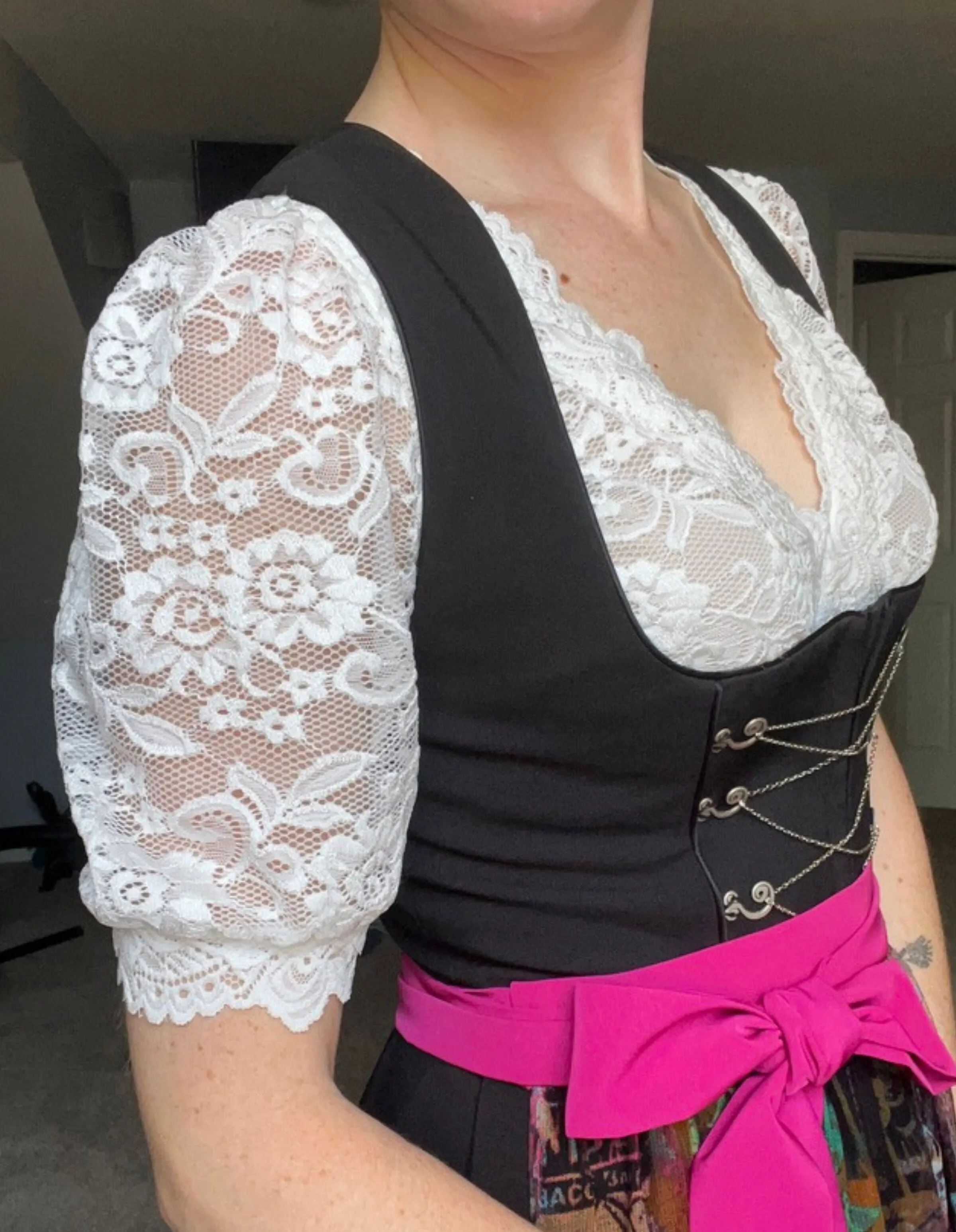 Lace Puff Sleeve Dirndl Blouse