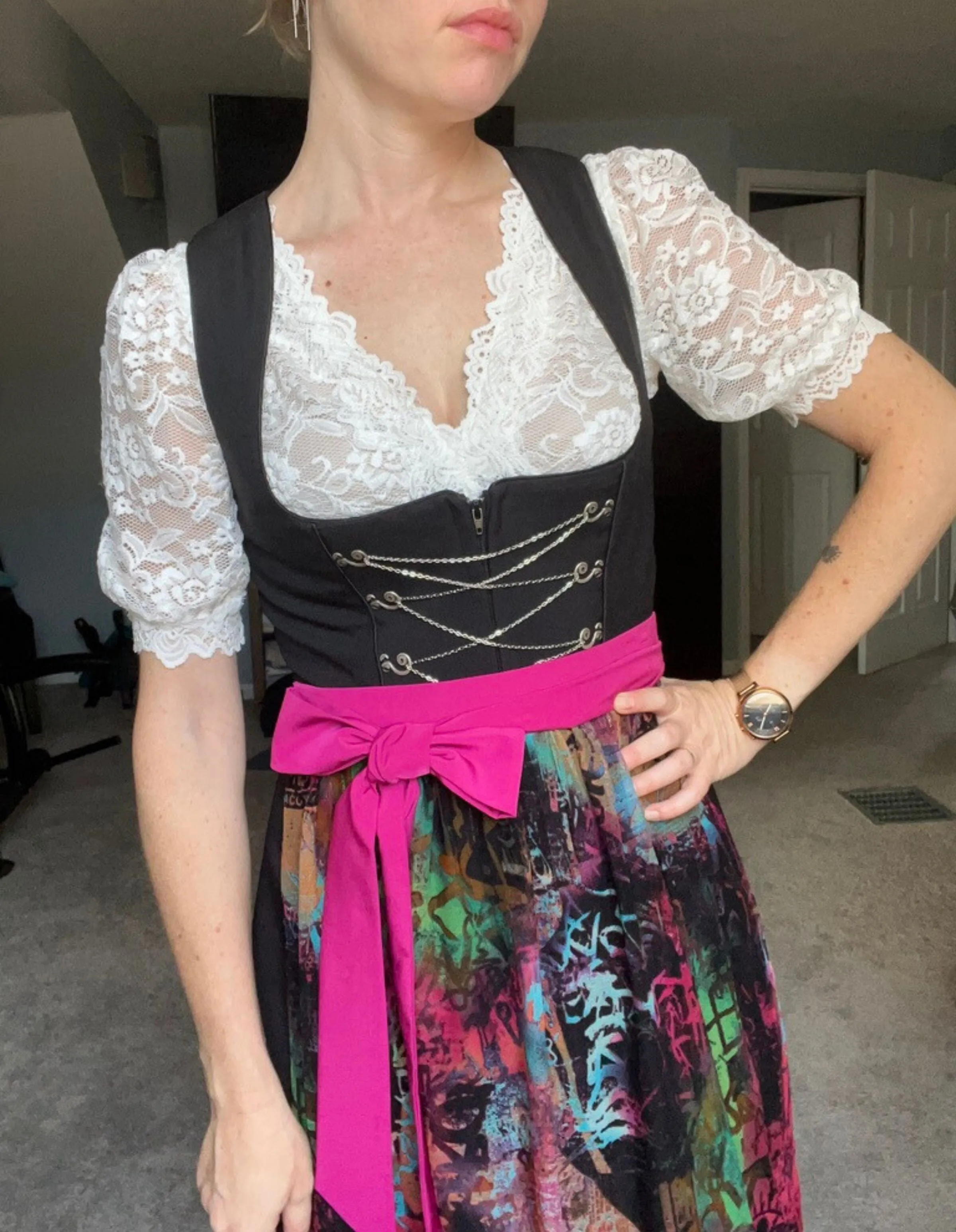 Lace Puff Sleeve Dirndl Blouse