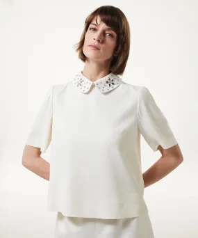 Machka Embroidered Crepe Blouse Off White