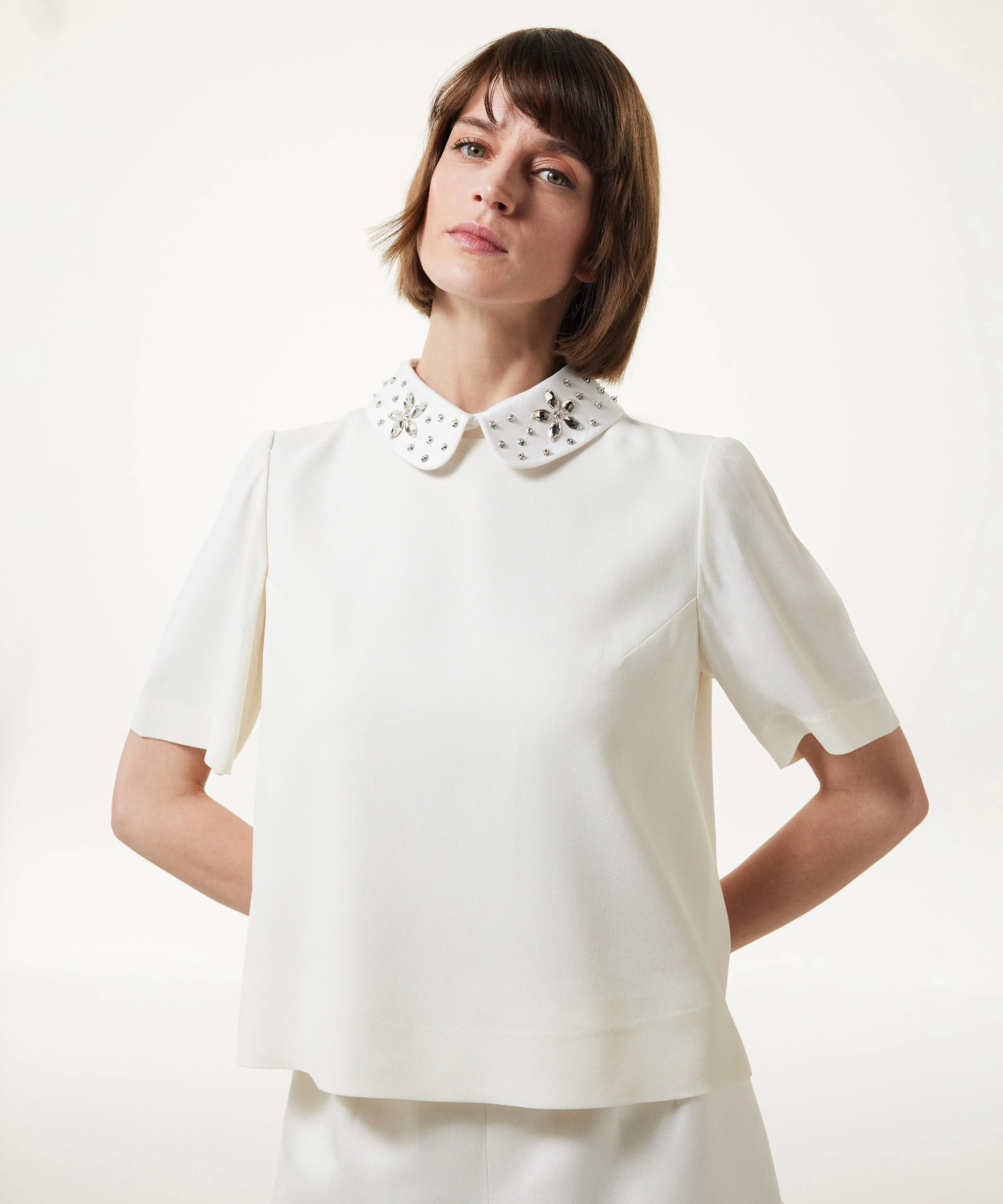 Machka Embroidered Crepe Blouse Off White
