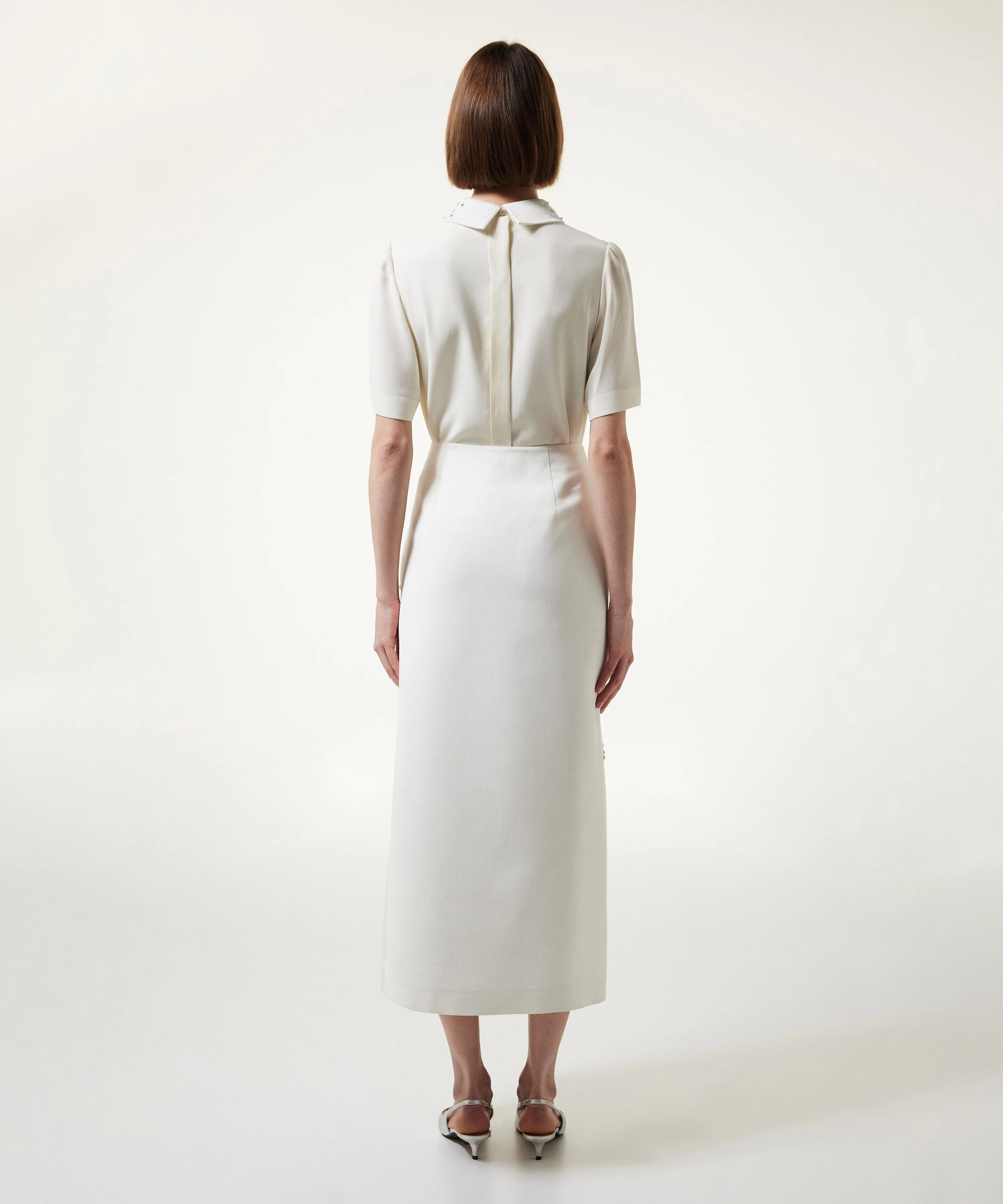 Machka Embroidered Crepe Blouse Off White