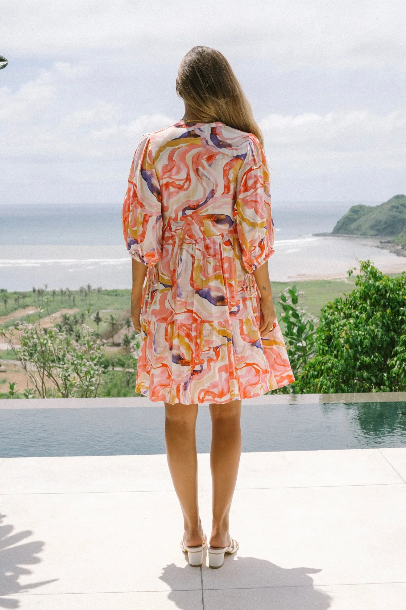 Mariella Pink Abstract Button Down Mini Dress