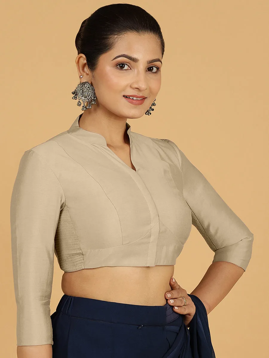 Maya x Rozaana | Three Quarter Sleeves Saree Blouse in Oyster Grey