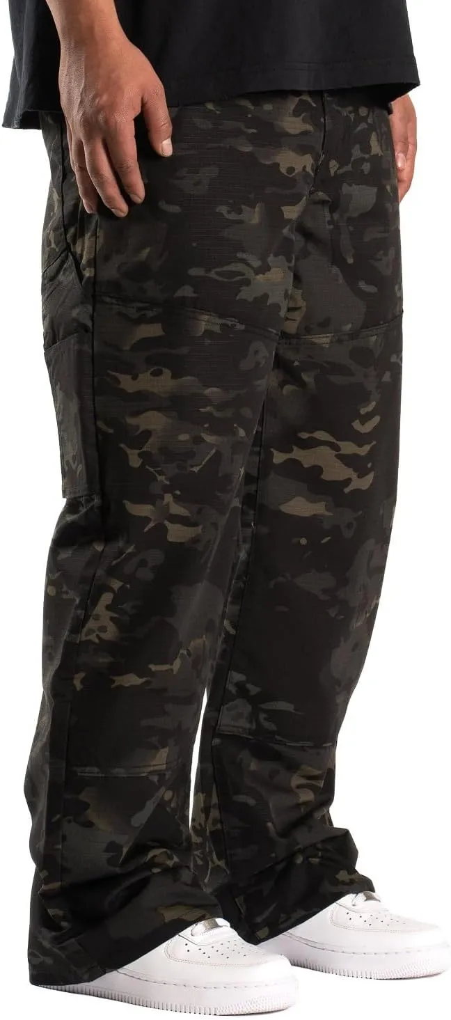 Men's Baggy Camo Cargo Pants Casual Relaxed Fit Wide Leg Straight Trousers Zipper Hip Hop Pants with Multi Pockets