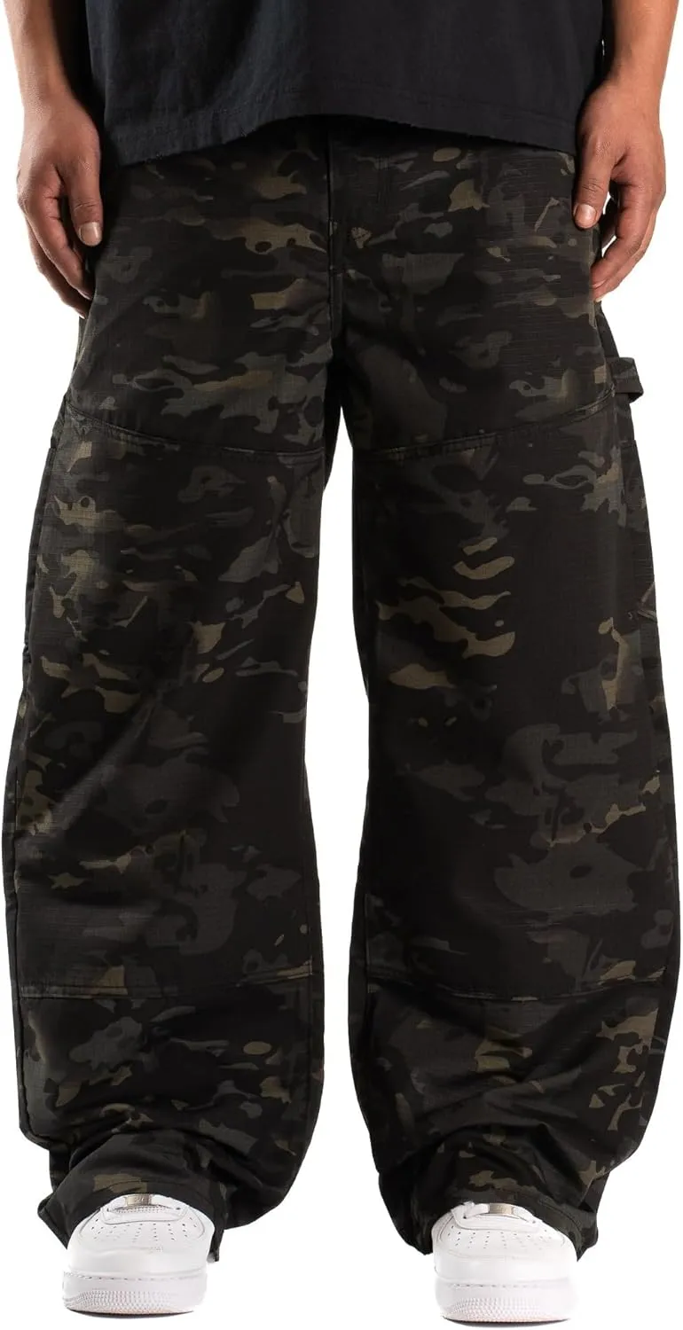 Men's Baggy Camo Cargo Pants Casual Relaxed Fit Wide Leg Straight Trousers Zipper Hip Hop Pants with Multi Pockets