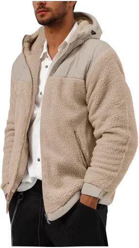 Men's Winter Outdoor Coat Full-Zip Sherpa Fleece Hooded Jacket Warm Soft Fuzzy Winter Coats Sweatshirt with Pockets