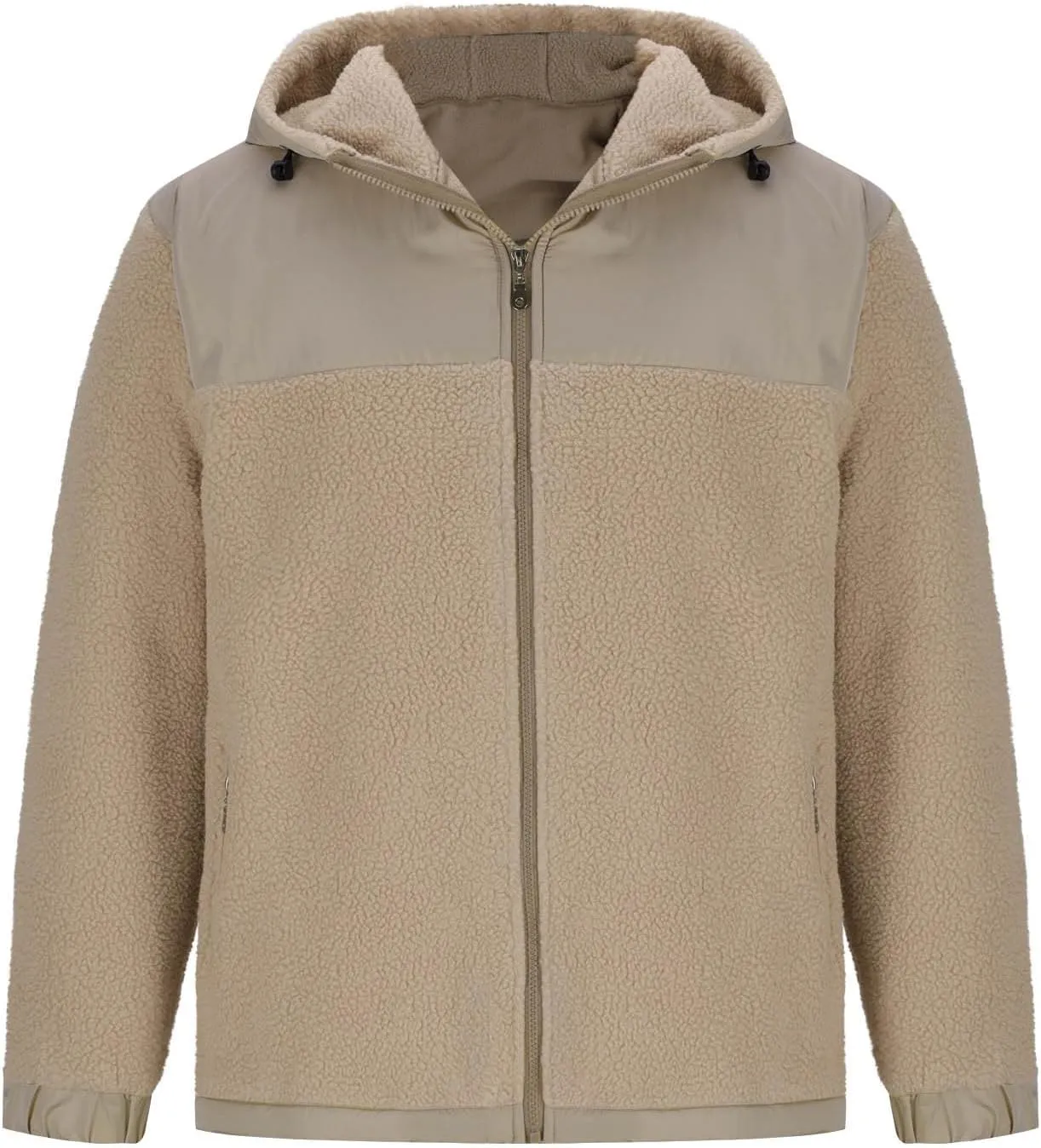 Men's Winter Outdoor Coat Full-Zip Sherpa Fleece Hooded Jacket Warm Soft Fuzzy Winter Coats Sweatshirt with Pockets