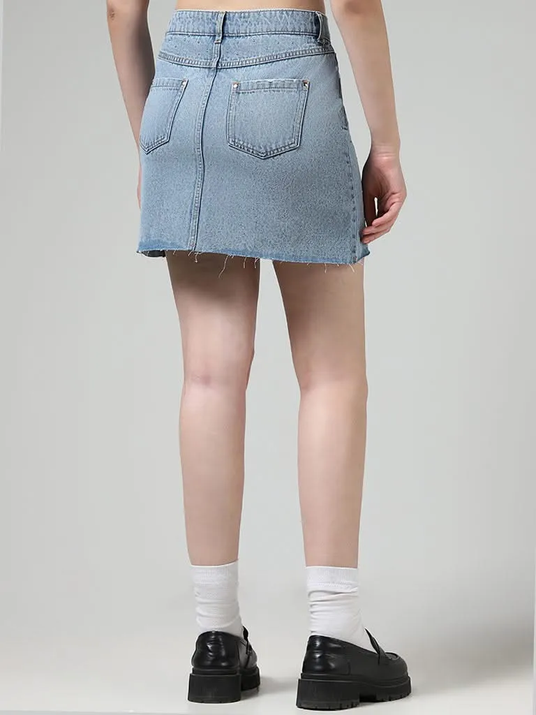 Nuon Light Blue Embellished Denim Mini Skirt