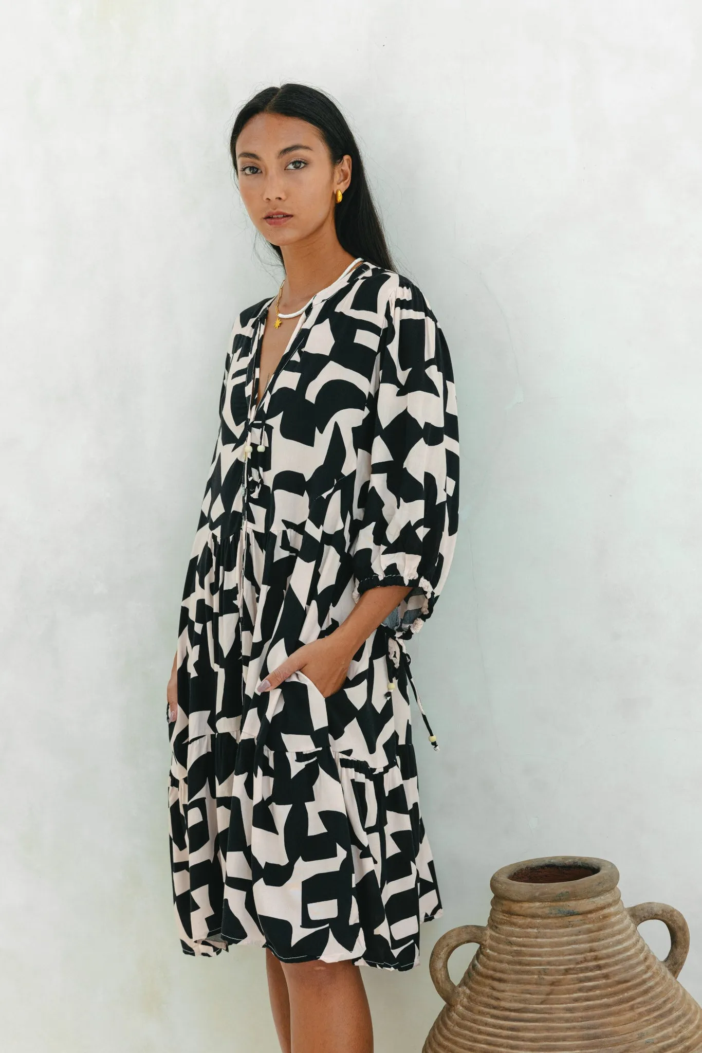 Nyx Black Abstract Geo Button Down Mini Dress