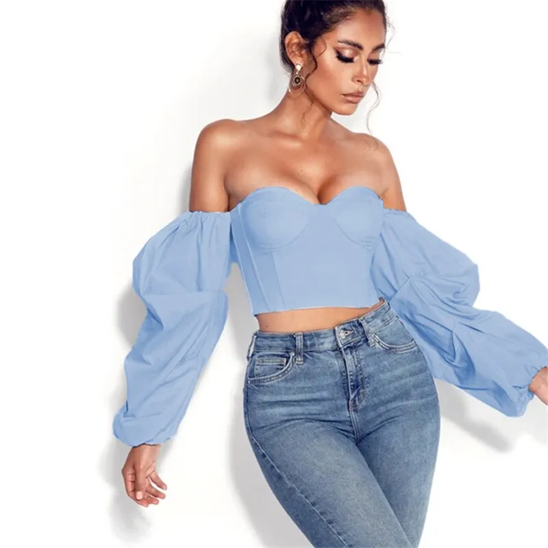 Off Shoulder Long Puff Sleeve Elegant Autumn Blouse