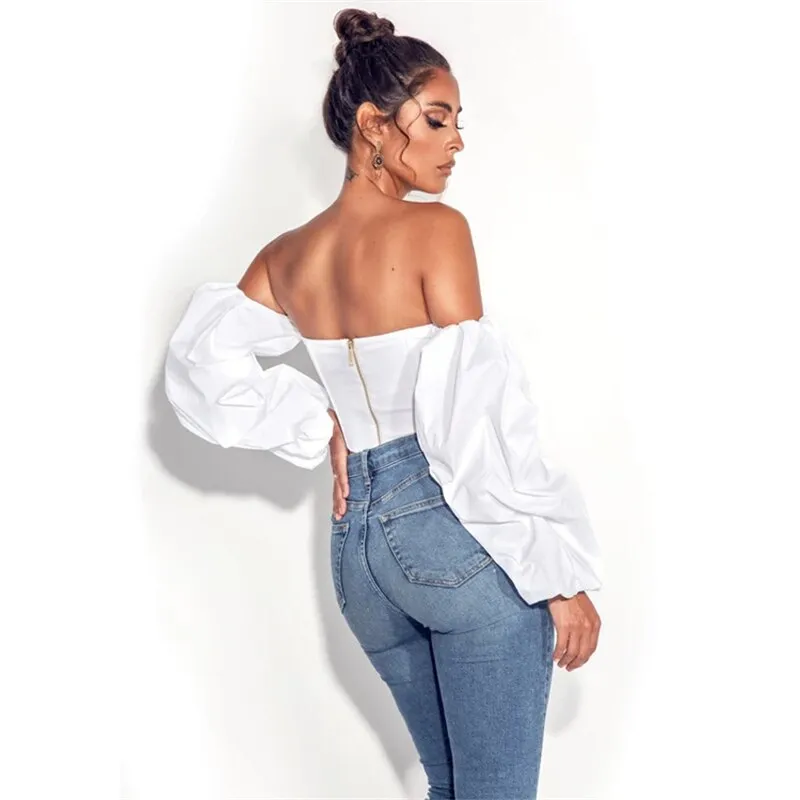 Off Shoulder Long Puff Sleeve Elegant Autumn Blouse