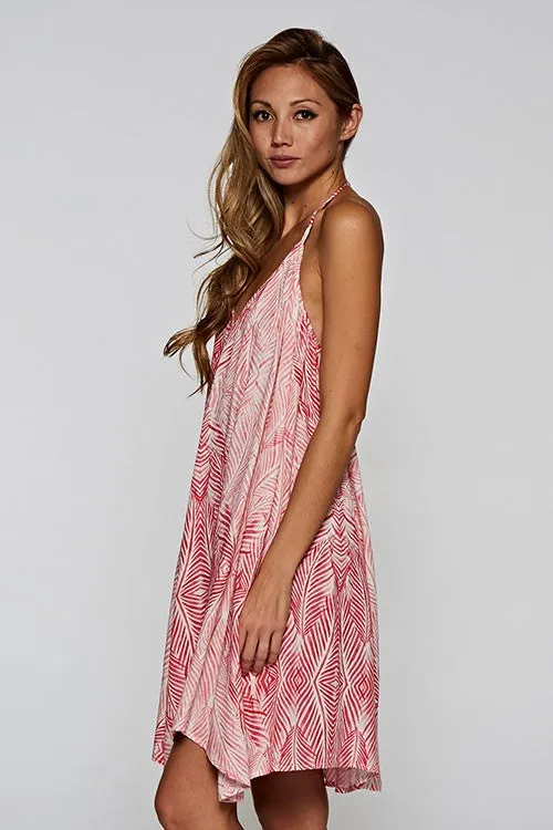 Palm Leaf Print Halter Plunge Summer Beach Dress