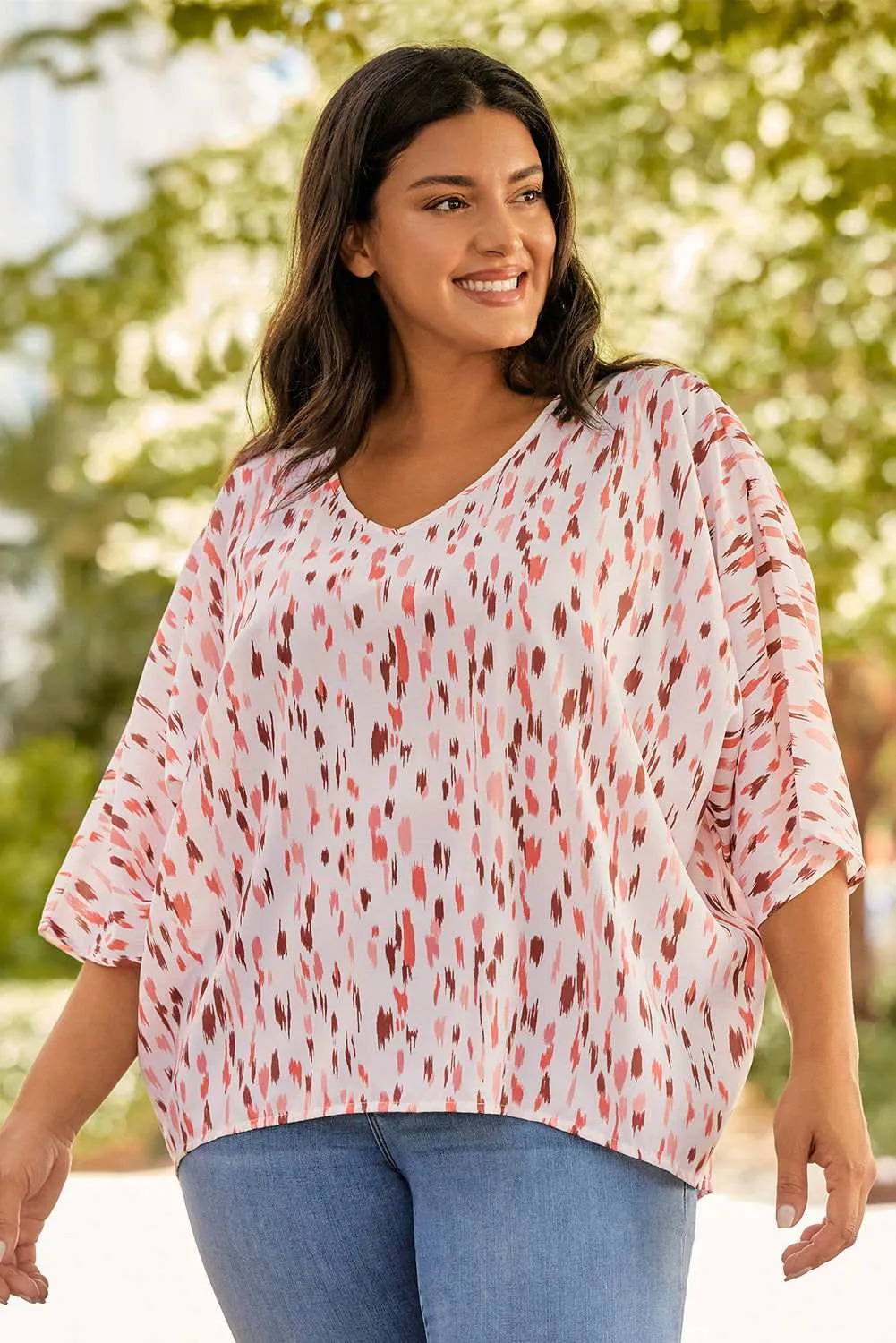 Plus Size Printed V-Neck Blouse - Stylish & Comfortable