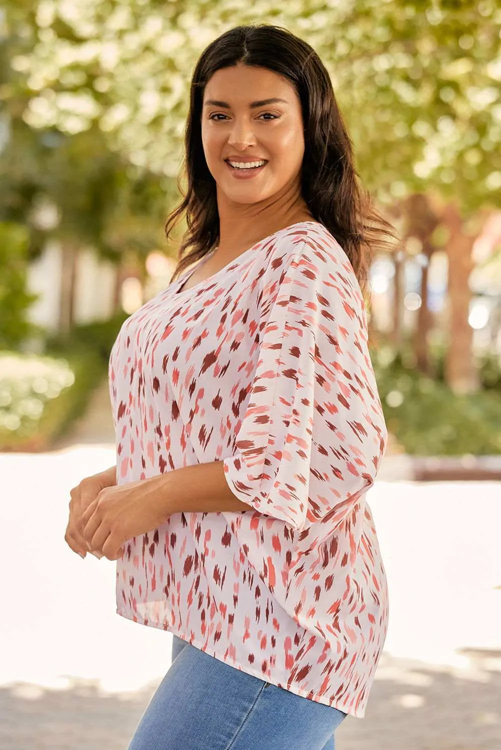 Plus Size Printed V-Neck Blouse - Stylish & Comfortable
