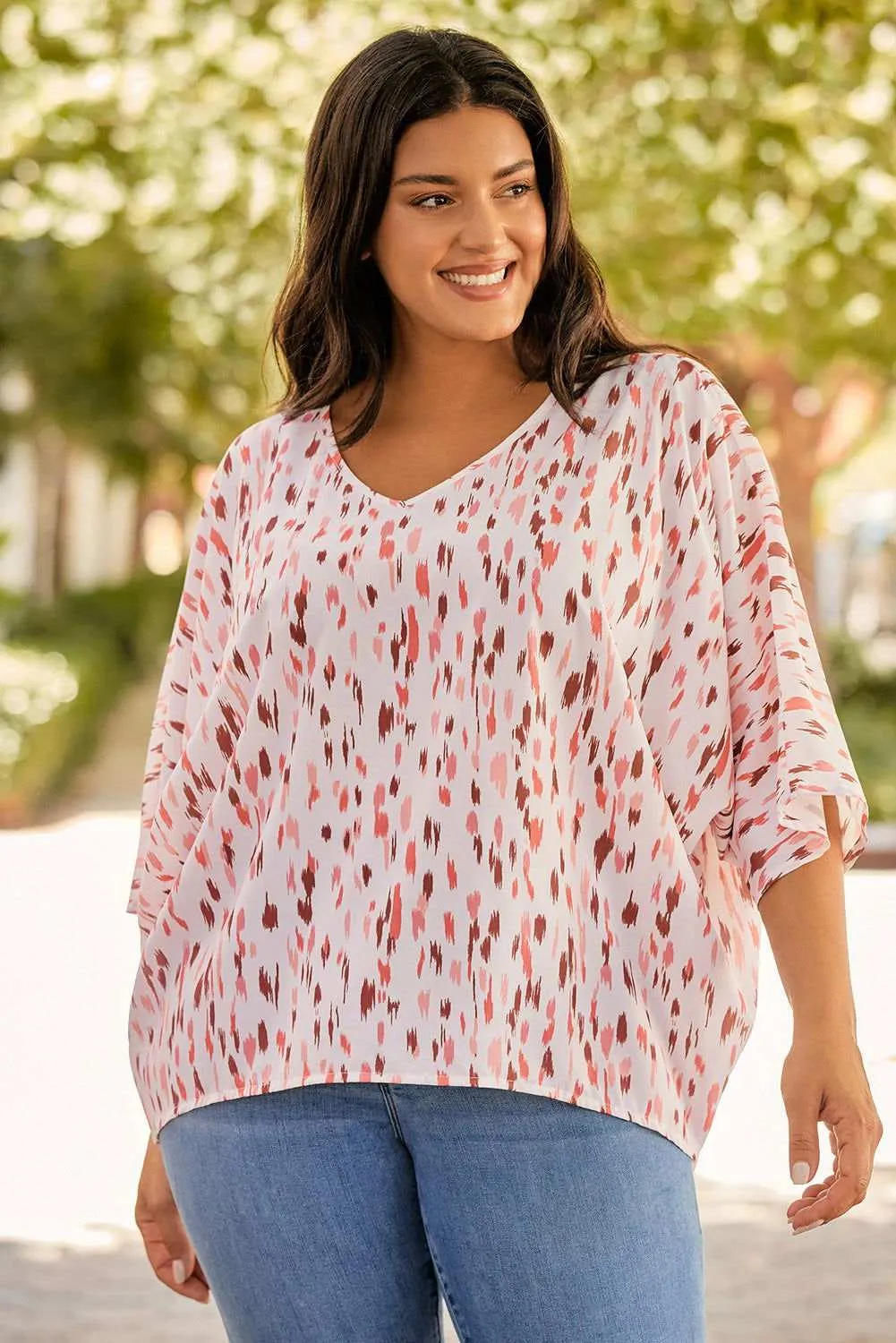 Plus Size Printed V-Neck Blouse - Stylish & Comfortable