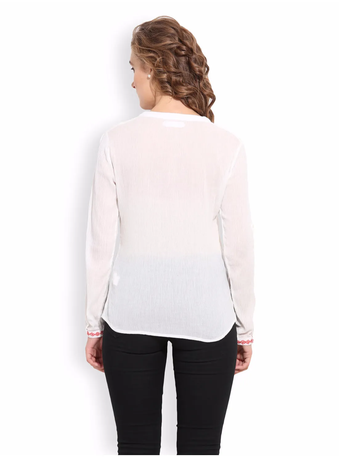 PORSORTE Women's Thread Embroidery White Shirt