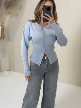 PRE ORDER SHIPS 21/02 VERA Long Sleeved Knit Button Up Cardigan In Baby Blue