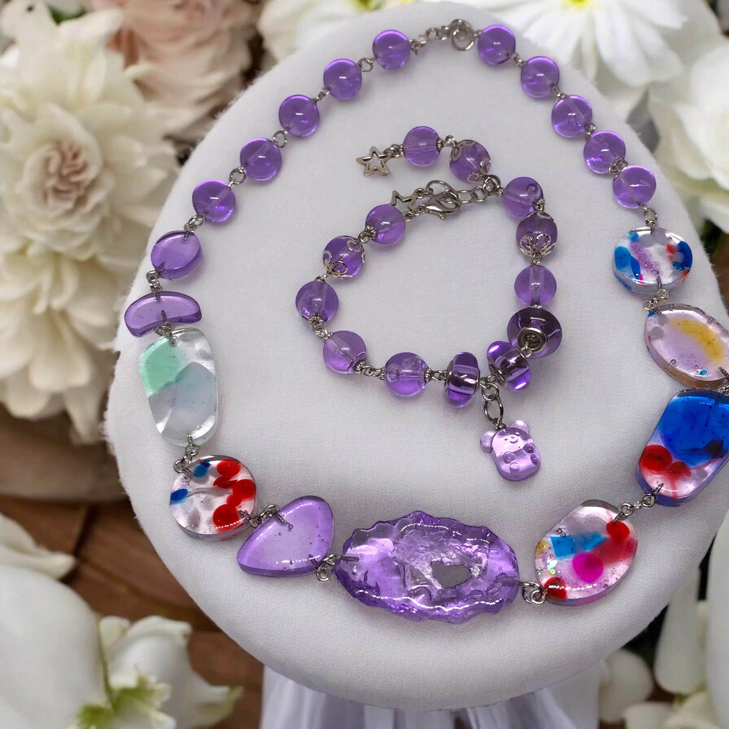 Rainbow Whispers" Resin Stone Jewelry Set