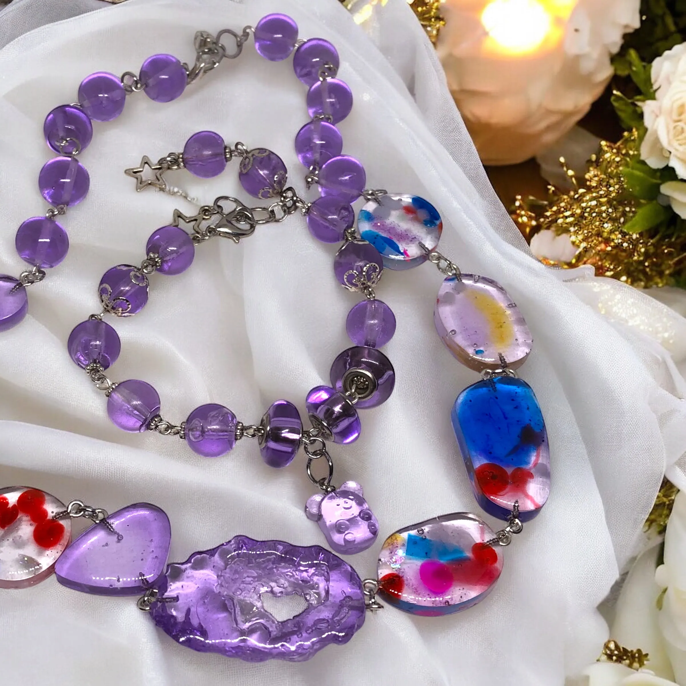 Rainbow Whispers" Resin Stone Jewelry Set